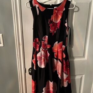 Calvin Klein Black and Red Floral Midi Dress